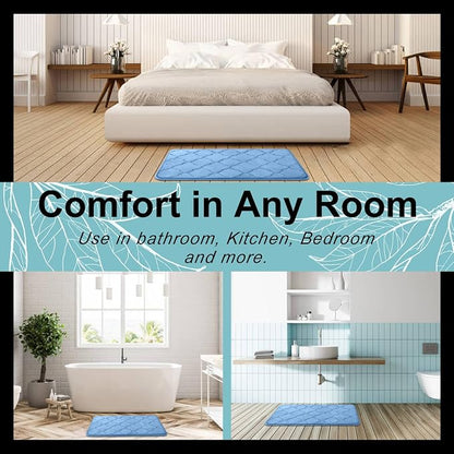 OLANLY Memory Foam Bath Mat Rug 47x24, Ultra Soft and Absorbent Bathroom Rugs, Non-Slip, Comfortable, Machine Washable Bath Carpet for Bathroom Floor, Tub, Shower and Home Decor Accessories, Blue