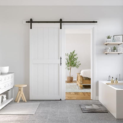 SMARTSTANDARD 36" x 80" White Sliding Barn Door with 6.6FT Black Hardware | Pre-Drilled Ready to Assemble, Waterproof PVC Coating, H-Frame
