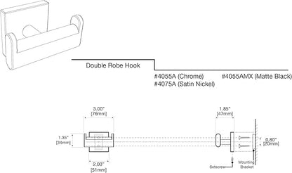 Gatco 4055AMX Elevate 2 Hook Double Robe Hook, Wall Mounted Hook for Bathroom Towels & Robes, Matte Black