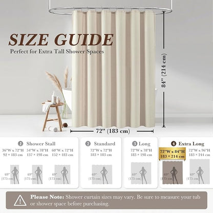 Seasonwood Beige Linen Shower Curtain Farmhouse Bathroom Decor 72x84 Inches | Boho Bathroom Decor,12 Sturdy Stainless Steel Sliding Hangers,Rustic Country Style,Linen Shower Curtains for Bathroom