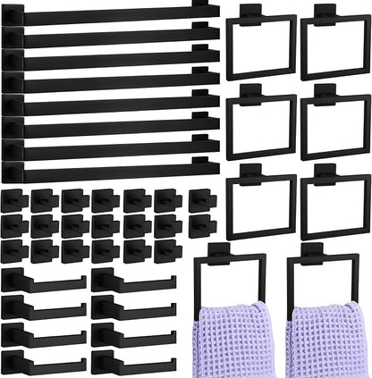 Gisafai 45 Pcs Matte Black Bathroom Hardware Accessories Set 23.6 Inch Black Bath Towel Bar Kit Stainless Steel Bathroom Hardware Set Towel Racks Ring Robe Hooks Paper Holder for Wall Mounted