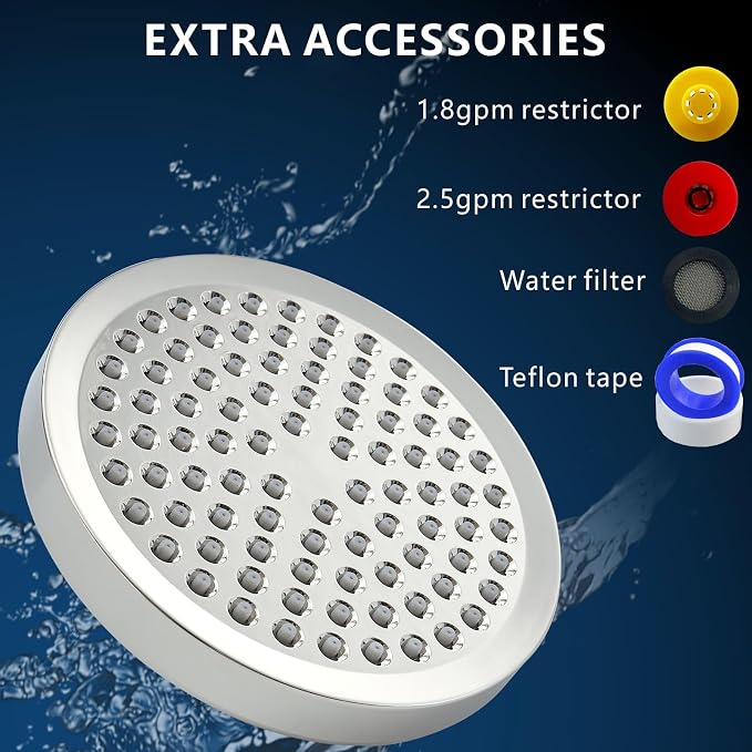 Voolan High Pressure Rain Shower Head - Luxury Modern Look - The Perfect Adjustable Replacement For Your Bathroom Showerhead - Comfortable Shower Experience Even at Low Water Flow (6“ Brushed Chrome)