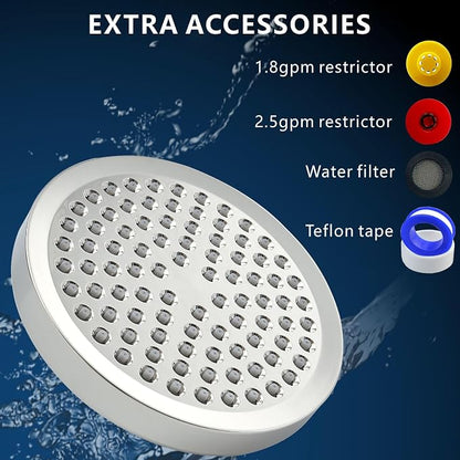 Voolan High Pressure Rain Shower Head - Luxury Modern Look - The Perfect Adjustable Replacement For Your Bathroom Showerhead - Comfortable Shower Experience Even at Low Water Flow (6“ Brushed Chrome)