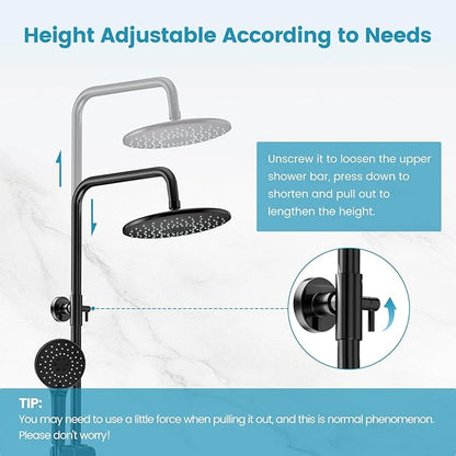 Hurran Shower System with 10 Inch Rain Shower Head and Handheld Sprayer, 3-Function Wall Mounted Bathroom Shower Faucet Set Height Adjustable Holder, Modern Shower Trim Kit Valve Included, Matte Black