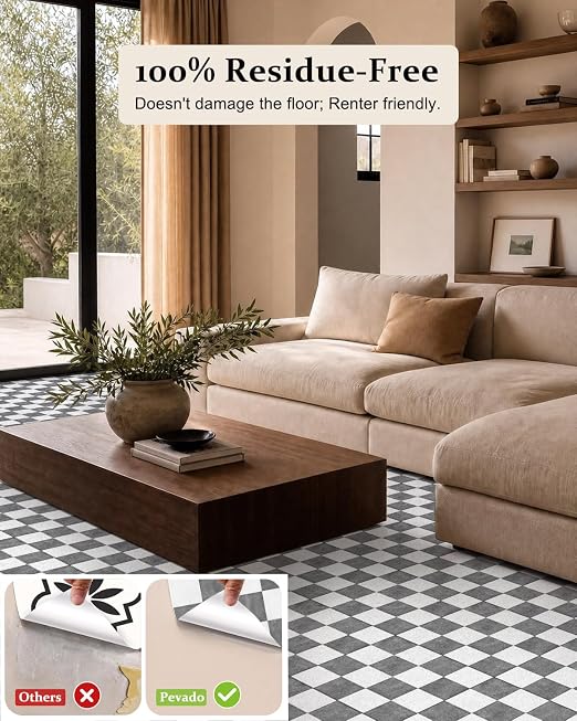 Peel and Stick Floor Tile, Checkered Vinyl Flooring Waterproof, Snap-Proof DIY Flooring Tiles for Bathroom, Kitchen, Fireplace, Wall, Backsplash, No Residue, 20 Tiles-7.87" Thin Version, Gray