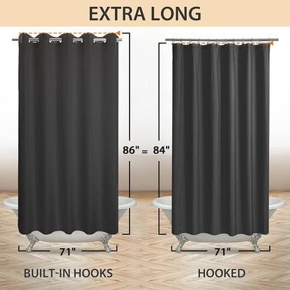 River Dream Extra Long Shower Curtain No Hooks or Liner Needed, Black | Soft Microfiber, 84" Long Fabric Shower Curtain Set Waterproof, Bottom Magnets, Machine Washable, 71W x 86H(84H)