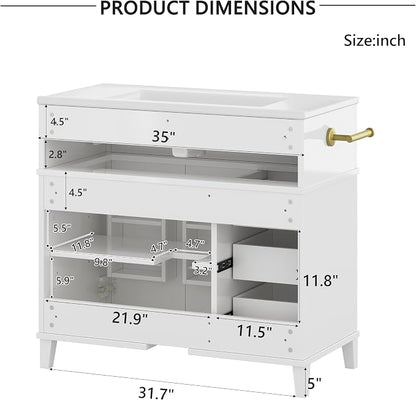 Bellemave 36" Bathroom Vanity with Sink, Bathroom vanities, Green Bathroom Vanity with Drawers, Sink Cabinet, White, 36Inch