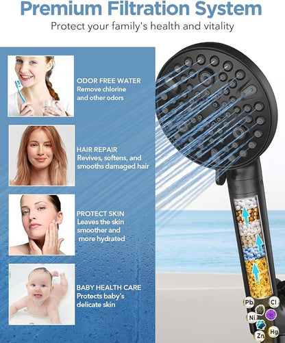 MakeFit Filtered Shower Head with Handheld-10 Modes High Pressure Showerhead with Built-in Power Wash,Long 71-inch Hose & Adjustable Bracket, Water Softener Filter Beads for Hard Water-Remove Chlorine