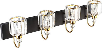 Ralbay LED Modern Vanity Lights Fixtures 4 Lights Black Vanity Lights Crystal Modern Matte Black Vanity Lights for Bathroom