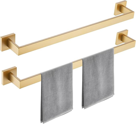 Bathroom Towel Bar Set, 23.6 Inch Wall Mounted Rack, 304 Stainless Steel, D-Shape, 2-Piece Set (Brushed Gold)