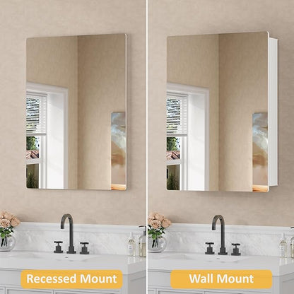 20x28 Inch Medicine Cabinet with Mirror, Recessed or Surface Mounted Bathroom Cabinets for Storage, 2 Fully Adjustable Tempered Glass Shelves, Soft-close DTC Hinges, HD Reflection Mirror Door, White