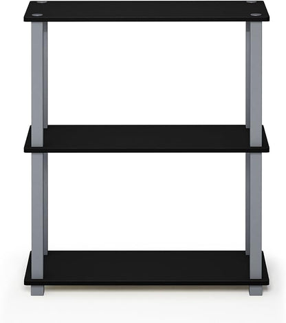 Furinno TURN-S-TUBE Storage Shelves, 3-Tier Book Shelf, Corner Shelf, Toolless Open Shelves, for Organization and Storage, Living Room, Garage, Home Office, Black