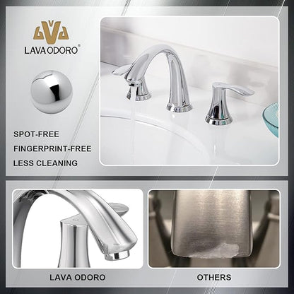 Lava Odoro Chrome Bathroom Faucet, 8 inch Widespread Bathroom Faucet 3 Hole 2 Handle Bathroom Sink Faucet Modern Bathroom Faucet Vanity Faucet with Drain Assembly Supply Line, BF405-C