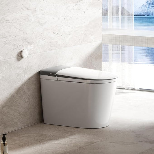MEJE #Q2Q - Basic Smart Function Toilet with Built-in Heated Seat, Elongated Tankless Toilet with Auto Flushing, Foot Sensor Flushing, Adjustable Seat Temperature, Flush Remote Control, Night Light
