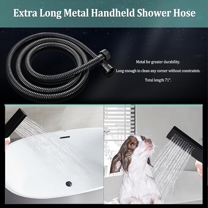 All Metal For California Rain Shower Head with Handheld Combo, YDmeet 8 Inch Rainfall Shower Head, 3-Way Diverter, Stainless Steel Handheld, 14" Adjustable Extension Arm, 71 Inch Hose, Matte Black