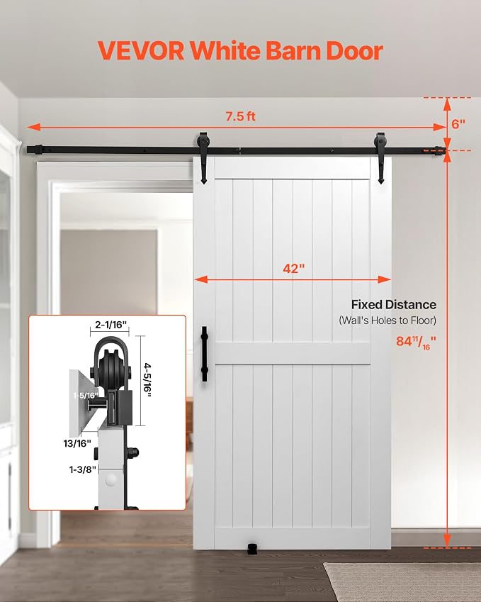 VEVOR Sliding Barn Door, 42 x 84 inch, High-Strength MDF Panel, Barn Door with Hardware Kit, Water-Proof PVC Surface, Easy to Install, H-Frame, Smoothly and Quietly Sliding for Living Room, Bathroom