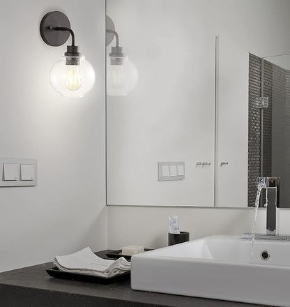 JONATHAN Y 6.5" Oil Rubbed Bronze 1-Light Farmhouse LED Vanity Light Wall Sconce for Bathroom, Clear Seeded Glass Shade, Industrial Iron Indoor Fixture, LED Bulb Included JYL7526A