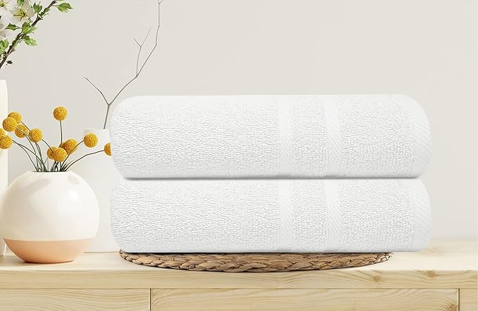 Looperry Small White Bath Towel Set of 6-100% Cotton 23x46 Shower Towels in 450 GSM. Lightweight & Absorbent Quick Dry Towel for Showering, Pet Drying, Spas & Salons. Terry Ringspun White Gym Towels