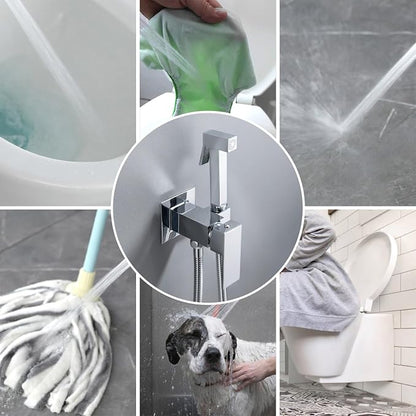 Warm Water Bidet Sprayer for Toilet with Hot and Cold Brass Rough-in Valve, Stainless Steel Handheld Bidet Attachment Set for Feminine, Pets and Baby Diaper Wash, Chrome Polished, BDS08-1