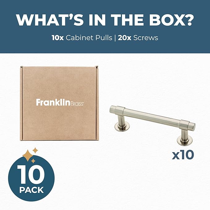 Franklin Brass Francisco (10-Pack) Cabinet Handles 3" Hole Center Pulls | Satin Nickel Hardware Kitchen Door, Drawers, Dressers, Furniture P29520K-SN-B