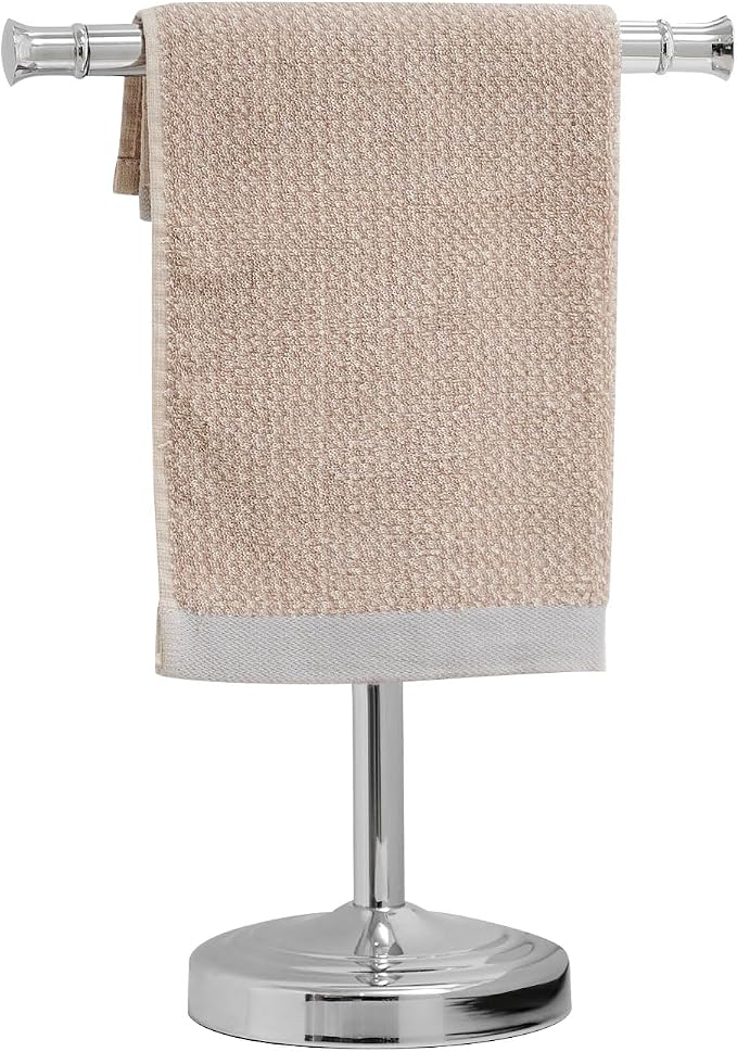 RUMOSE Polished Chrome Hand Towel Holder Stand Countertop Towel Rack | 13 Inch Bathroom Kitchen Vanity T-Shape Towel Stand Free Standing Stainless Steel Towel Bar Towel Ring