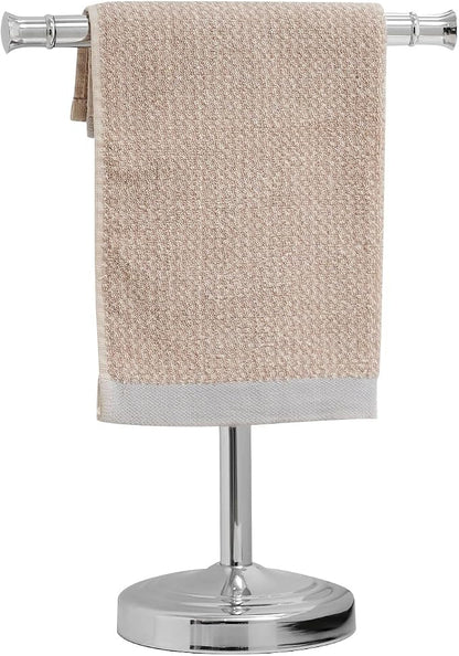 RUMOSE Polished Chrome Hand Towel Holder Stand Countertop Towel Rack | 13 Inch Bathroom Kitchen Vanity T-Shape Towel Stand Free Standing Stainless Steel Towel Bar Towel Ring