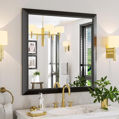 Black Bathroom Mirror, 36x36 Inch | Thick Metal Framed, HD Reflection, Anti-Rust, Hang Horizontally/Vertically, Suitable for Vanity, Bedroom, Bathroom, Entryway