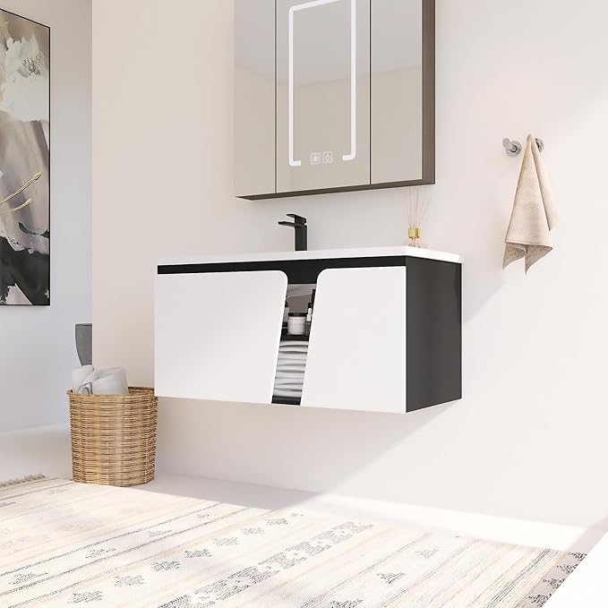 40 Inch Bathroom Vanity with Sink, 40" Floating Bathroom Vanity, Plywood Wooden Cabinet with Soft Close Doors, Modern Wall Mounted Cabinet Set, Ceramic Sink Included