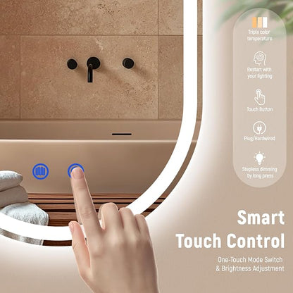 24"x32" LED Bathroom Mirrors with Lights,Anti-Fog, Dimmable,Frameless LED Bathroom Mirror Backlit + Front Lit,Wall Mounted Lighted Bathroom Vanity Mirror