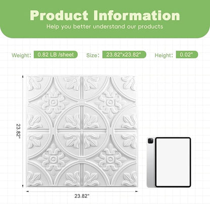Art3d 12 (Pack of 12) Wall Panel Traditional, White