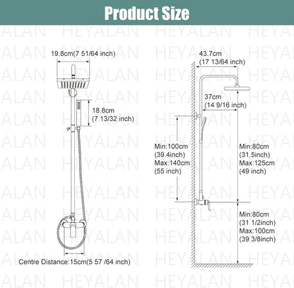 Polish Chrome Exposed Shower System 2 Functional Bathroom Shower Set 8 Inch Square Rainfall Shower Head with Hand Sprayer Wall Mounted | 2-function design with rainfall shower head, handheld shower, adjustable-height slide bar and exposed wall-mount valve