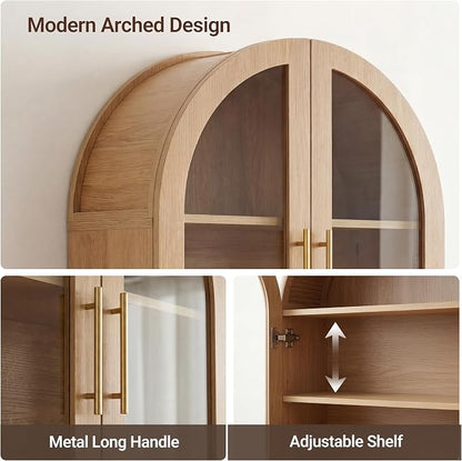 Seang Bathroom Arched Wall Cabinet,23.6" Modern Medicine Cabinet with Towel Bar and Adjustable Shelf,Over The Toilet Wall Storage Cabinet for Laundry Room,Living Room,Kitchen,Natural