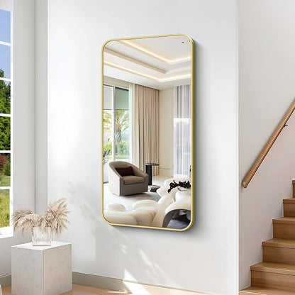 55"x30" Gold Bathroom Mirror, Large Rectangle Mirror, Rectangular Wall Mirror, Rounded Corner Vanity Mirror with Aluminum Metal Frame for Bathroom Bedroom Living Room Horizontal/Vertical