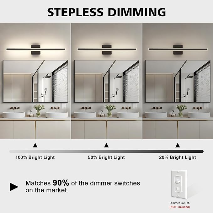 JUSHENG Black Vanity Lights for Bathroom, 5CCT Dimmable Bathroom Lights Over Mirror, Modern LED Vanity Light Fixtures Over Mirror 32'' Inch 24W