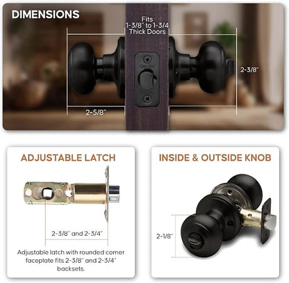 Copper Creek Colonial Privacy Interior Door Knob – ANSI Grade-3 Certified, Modern Heavy Duty Handle, Easy Install and Reversible for Bedroom, Bathroom and Closets – Matte Black (3 Pack)