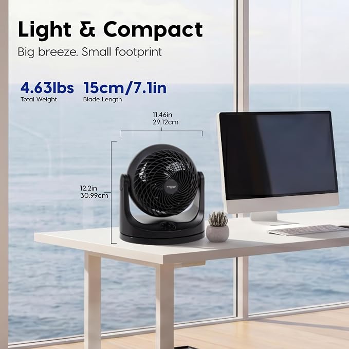 IRIS USA WOOZOO Medium Desk Fan, Oscillating, 112° Tilt, Dorm Office, Black | 36ft Max Air Distance, 244ft² Coverage, 112° Adjustable Vertical Tilt, 29db