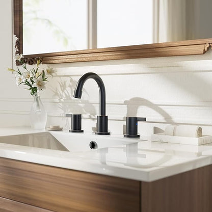 Phiestina 8 Inch 2 Handles 3 Hole Widespread Bathroom Faucet with Valve and Metal Pop-Up Drain, Oil Rubbed Bronze, WF015-1-ORB