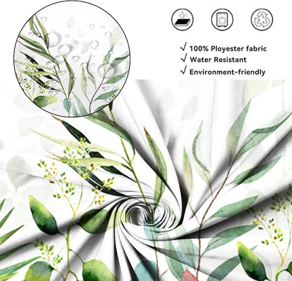 AWERT Shower Curtain Plants for Bathroom,Waterproof Quick-Drying Green Leaves Shower Curtain Set with Hooks 72x78 Inch
