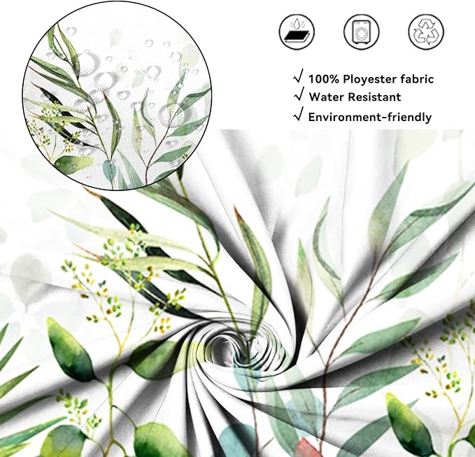 AWERT Stall Shower Curtain Plants for Bathroom,Waterproof Quick-Drying Green Leaves Stall Size Shower Curtain Set with Hooks 36x72 Inch