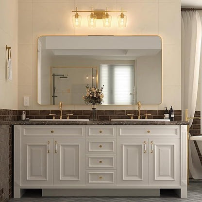 VONLUCE 4 Light Bathroom Vanity Light Fixture,Brushed Gold | Wine Glass Shades, E26 Sockets, Easy to install, Vanity Lights for Bathroom Bedroom Hallway Living Room