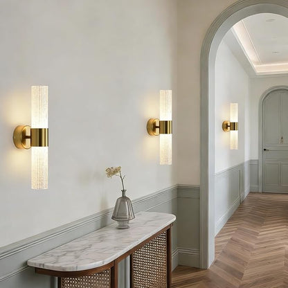 Gold Wall Sconces Set of 2, LED Dimmable Modern Crystal Wall Sconces Set of Two, Gold Wall Light, for Bedroom, Living Room, Dining Room, Dimmable LED 0-32W with Light Source,Hardwiring