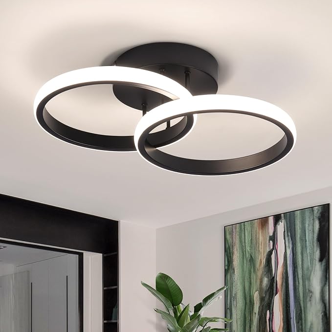 CANEOE Round Modern Led Ceiling Light Fixtures, 4500K Neutral Light Black Hallway Light Fixtures Ceiling, Bathroom Close to Ceiling Lights for Corridor Stair Aisle Lamps (Black, 1 Pack)