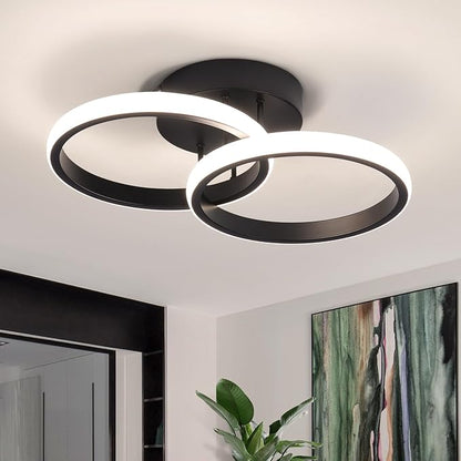 CANEOE Round Modern Led Ceiling Light Fixtures, 4500K Neutral Light Black Hallway Light Fixtures Ceiling, Bathroom Close to Ceiling Lights for Corridor Stair Aisle Lamps (Black, 1 Pack)
