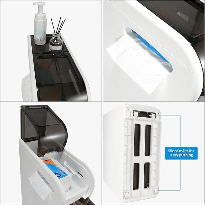 4-Tier Bathroom Floor Cabinet, Narrow Bathroom Storage Cabinet, Mobile and No Installation Required, Perfect for Small Space Laundry Rooms, Toilet Areas, and Living Room Gaps