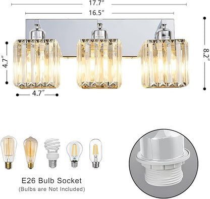 Modern Bathroom Vanity Light 3-Lights Modern Chrome Crystal Bathroom Light Fixtures Over Mirror Chrome Vanity Lighting Crystal Wall Sconce