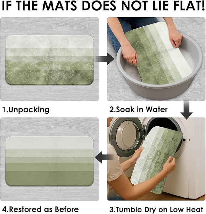 Bathroom Sets with Shower Curtain and Rugs, 4 Pcs, Ombre Striped | Minimalist Green Modern Bathroom Decor Set with Toilet Lid Cover, Non-Slip Bath Mats and Accessories 12 Hooks