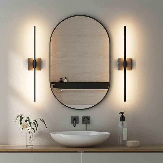 28In Hardwired Black Wall Sconce Modern Vantiy Light LED Bathroom Light Fixtures Over Mirror 3000K 360° Rotatable Bathroom Sconce