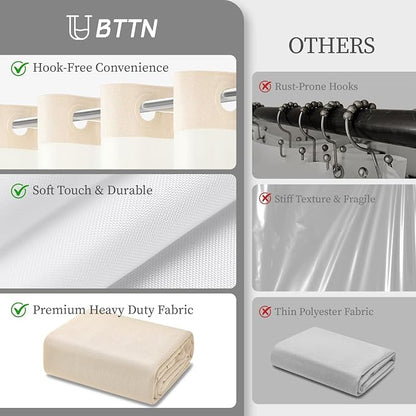 84x75 Ringless Linen Textured Shower Curtain with Snap in Liner, Cream | Extra Wide Size, 3 in 1 Durable Fabric Shower Curtain, Removable Liner, Waterproof & Washable, Mesh Top Window, Easy Setup