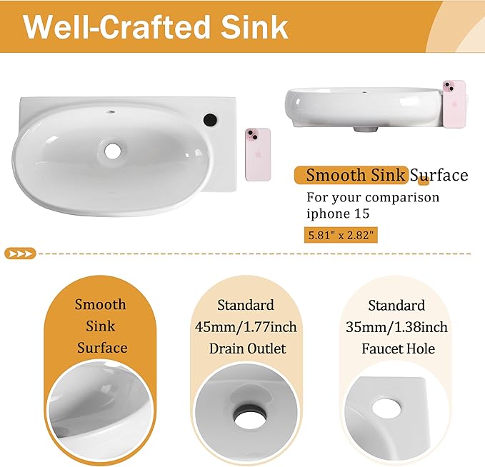 Malwee 23 Inch Freestanding Bathroom Vanity with Sink, 23'' Floor Stand Single Sink Bathroom Vanity Combo, Modern Brwon Cabinet Set with 2 Doors and Ceramics Basin Top, Ajustable Shelf.MA02923IMOX