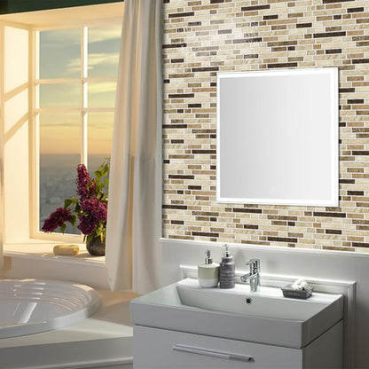 Alwayspon 10 Sheets 12" x12inch Brown Marble Effect Vinyl Tiles, Backsplash, Self-Adhesive Peel and Stick Wall Tile Stickers, Stick on Subway Tiles for Kitchen Bathroom Wall Decor